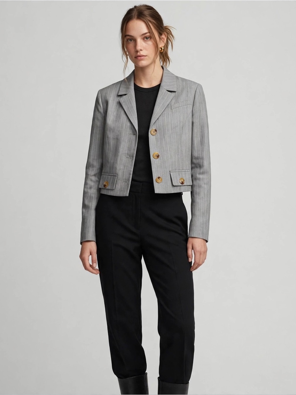 Walter Baker Gray Pinstripe Cropped Blazer XS